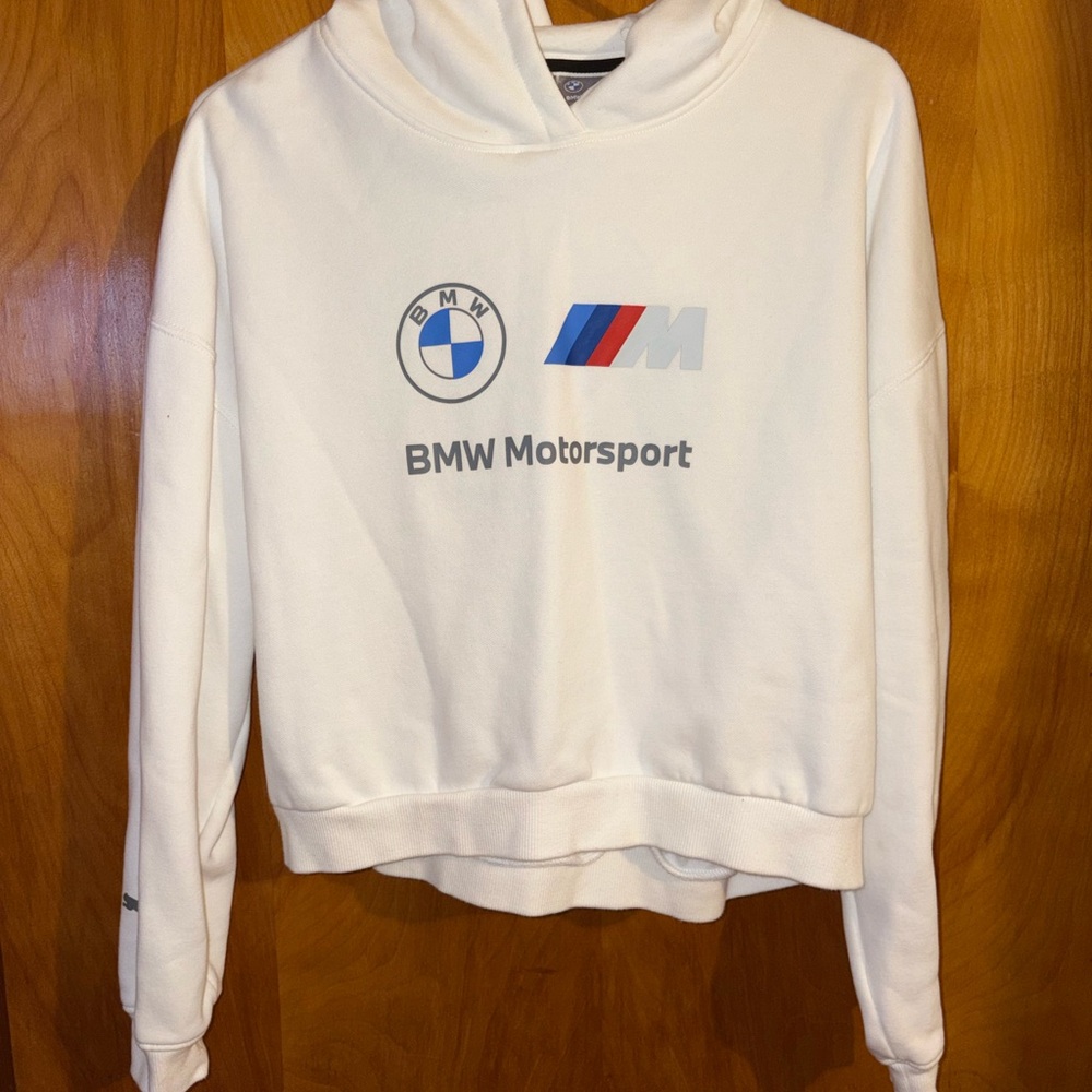Puma White BMW Motorsport Cropped Hoodie